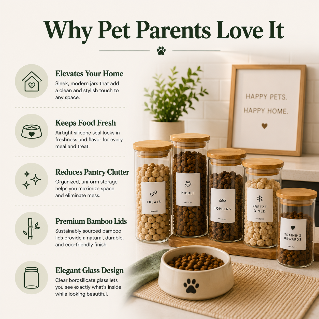 Premium Glass Pet Pantry Canister Set