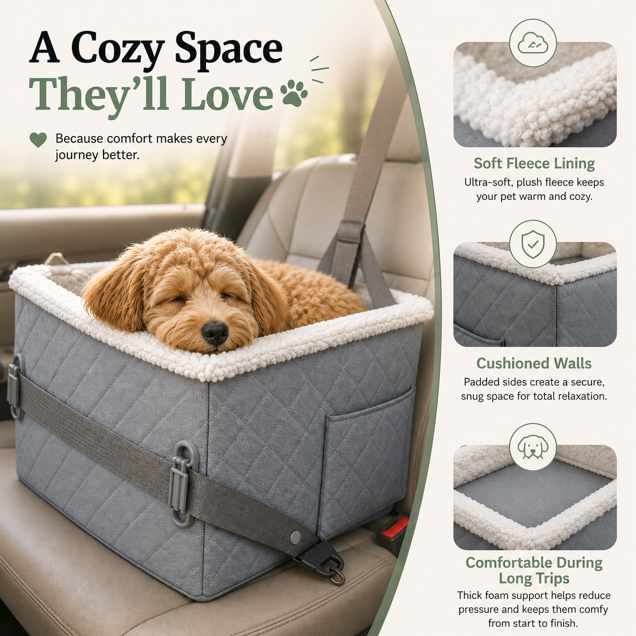 Premium Quilted Dog Booster Car Seat