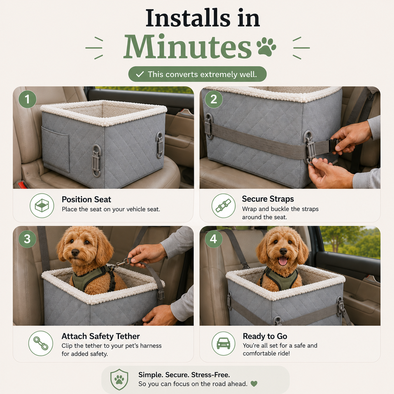 Premium Quilted Dog Booster Car Seat