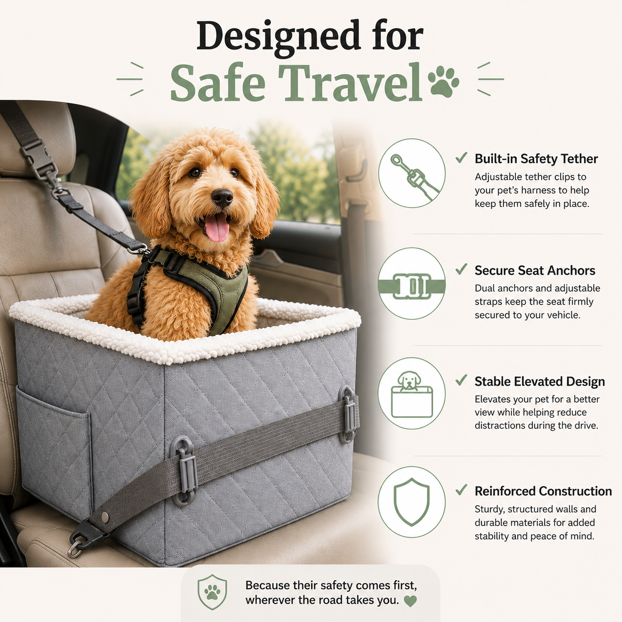 Premium Quilted Dog Booster Car Seat