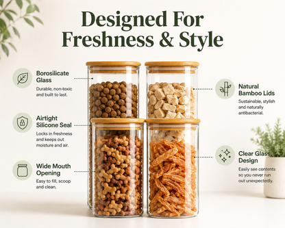 Premium Glass Pet Pantry Canister Set