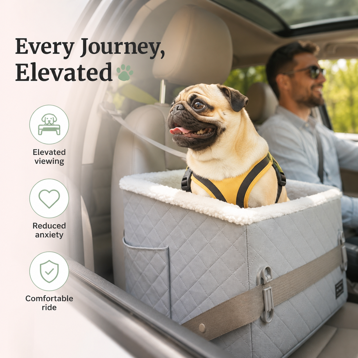 Luxury Quilted Dog Booster Car Seat